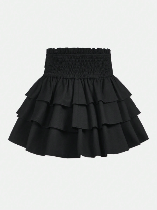 Tween Girl Paperbag Waist Bow Front Layered Hem Skirt