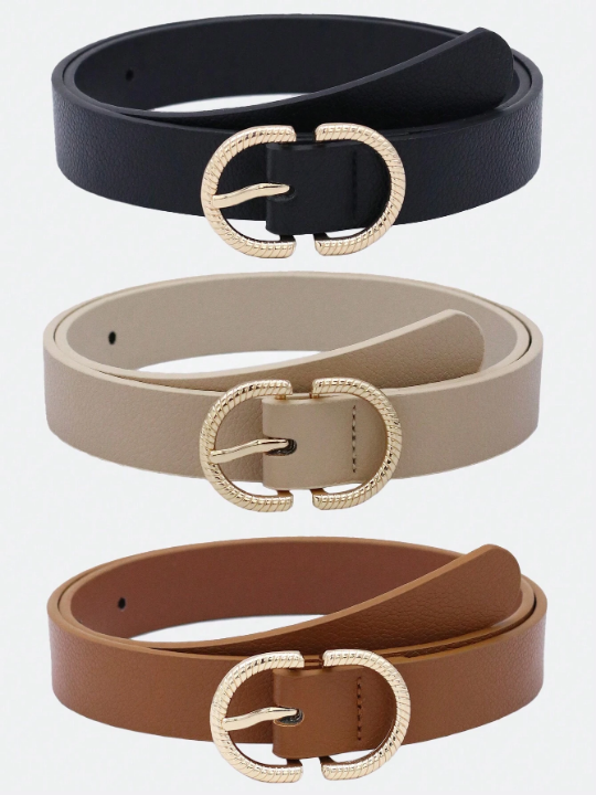 1pc Women's Double D Letter Gold Buckle Decoration Fashionable Multi-Color Pu Belt Suitable For Daily Use Casual