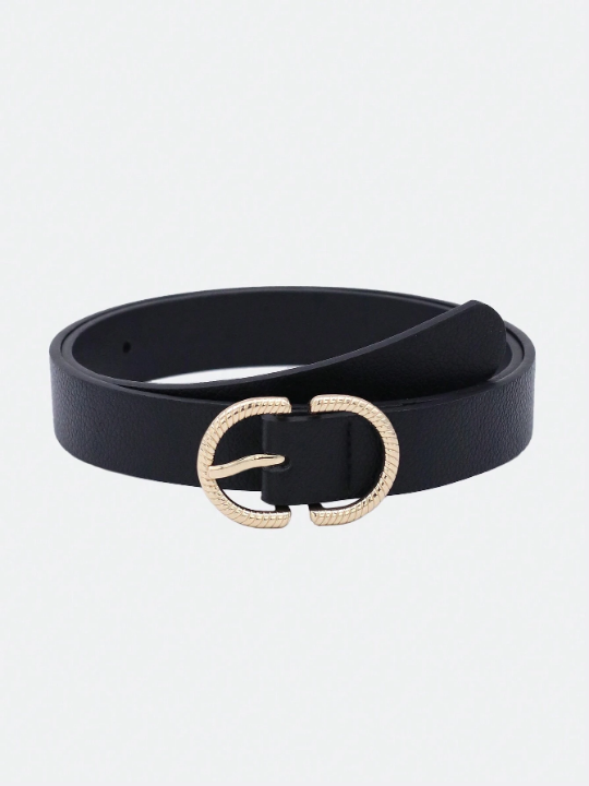 1pc Women's Double D Letter Decor Pu Belt With Gold Buckle, Suitable For Daily Wear Casual