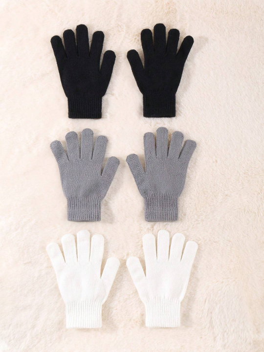 3 Pairs Winter Magic Gloves Black Knit Gloves Warm Stretchy Gloves for Cosplay Costume Cold Weather