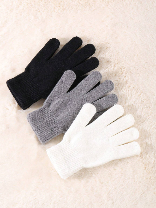 3 Pairs Winter Magic Gloves Black Knit Gloves Warm Stretchy Gloves for Cosplay Costume Cold Weather