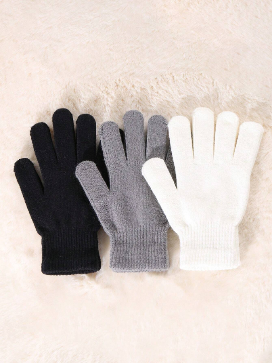 3 Pairs Winter Magic Gloves Black Knit Gloves Warm Stretchy Gloves for Cosplay Costume Cold Weather