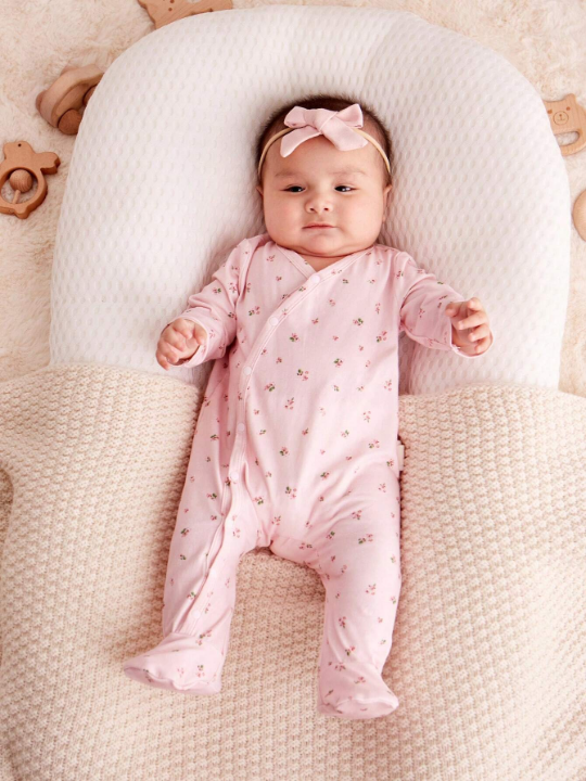 Cozy Cub Infant Full Printed Flower Pattern Cute Romper For Baby Girls, Buttoned Bodysuit Pajamas With Floral Design