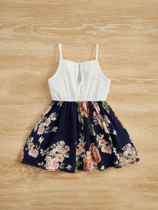 Baby Floral Print Ruffle Trim Cami Dress