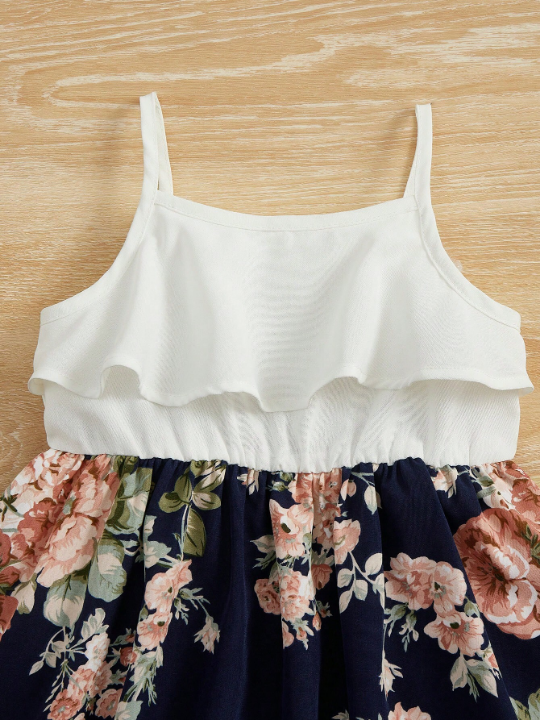 Baby Floral Print Ruffle Trim Cami Dress