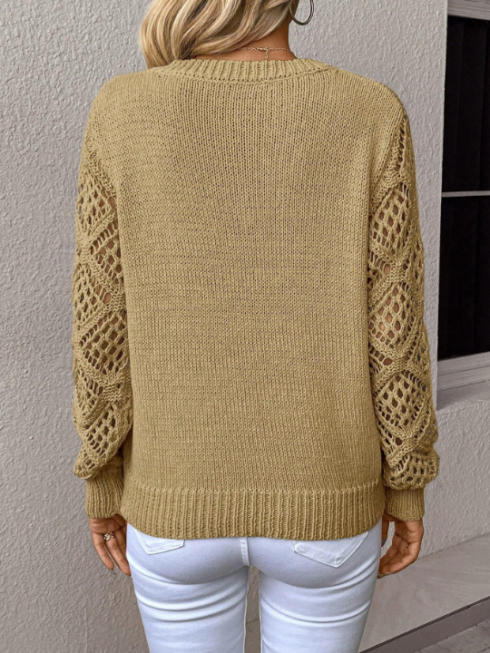 Clasi Solid V Neck Pointelle Knit Sweater