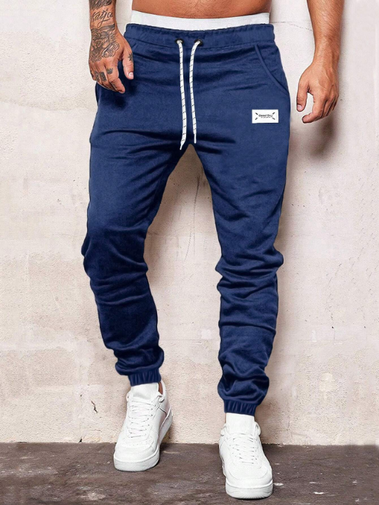 Manfinity Homme Men Letter Patched Drawstring Waist Sweatpants