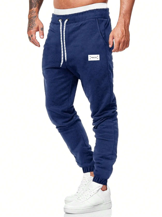 Manfinity Homme Men Letter Patched Drawstring Waist Sweatpants