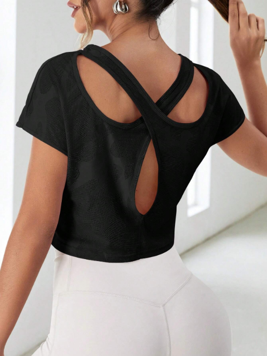 Yoga Basic Criss Cross Backless Crop Sports Tee