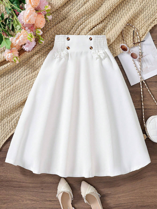 Tween Girl Shirred Waist Bow Front Skirt