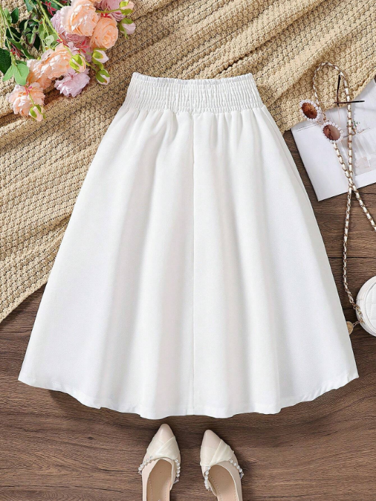 Tween Girl Shirred Waist Bow Front Skirt