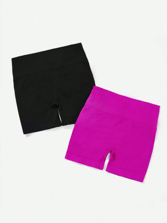 2pcs Seamless Solid Scrunch Butt Sports Shorts