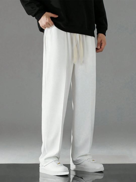 Men Drawstring Waist Straight Leg Pants