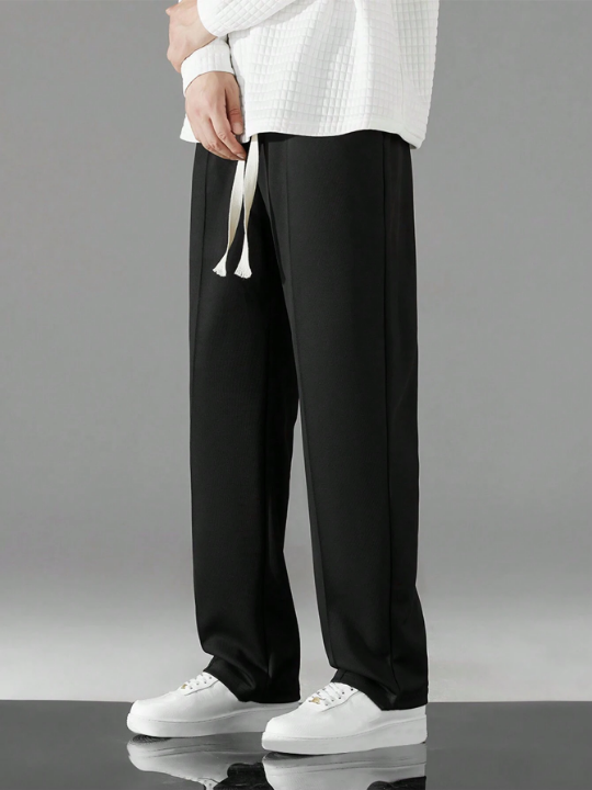 Men Drawstring Waist Straight Leg Pants