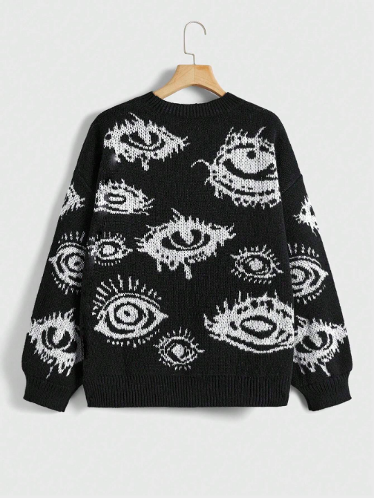 ROMWE Grunge Punk Eye Pattern Drop Shoulder Sweater