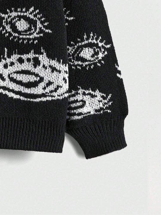 ROMWE Grunge Punk Eye Pattern Drop Shoulder Sweater