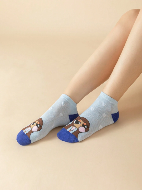 Tay Mills Artist Collection - 5 Pairs Fashionable Cute Cartoon Character Pattern Ankle Socks