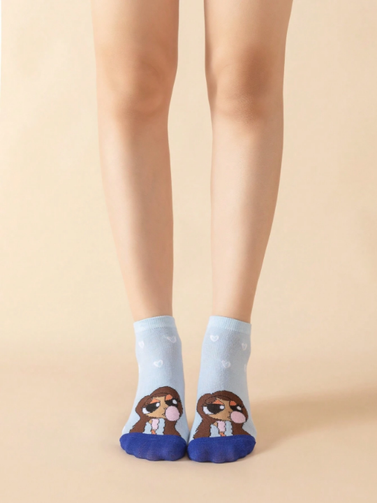 Tay Mills Artist Collection - 5 Pairs Fashionable Cute Cartoon Character Pattern Ankle Socks