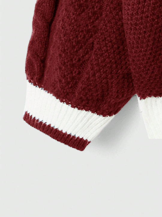 ROMWE Kawaii Contrast Trim Cable Knit Sweater