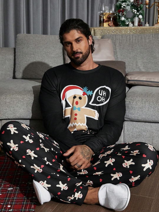 Men Christmas Print Lounge Set