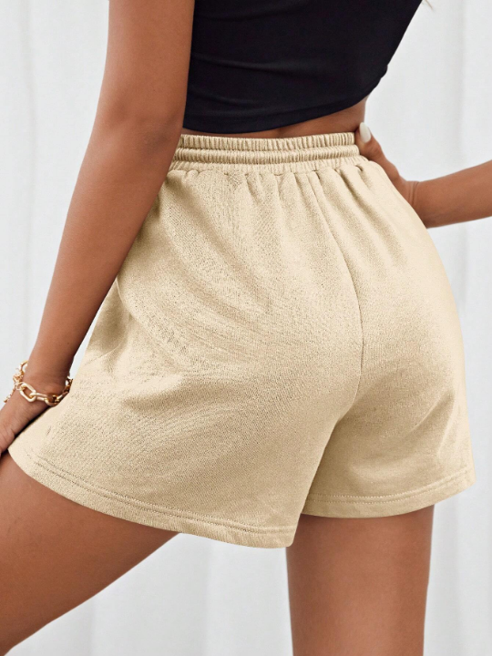 EZwear Letter Patched Drawstring Waist Track Shorts