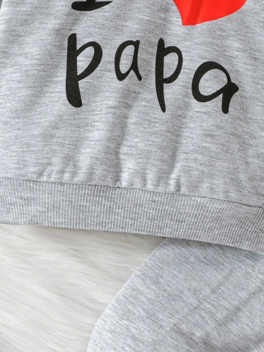 Baby Girl Heart & Slogan Graphic Hoodie & Sweatpants