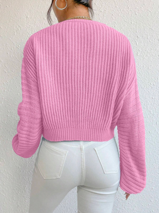 Essnce V Neck Drop Shoulder Ribbed Knit Sweater