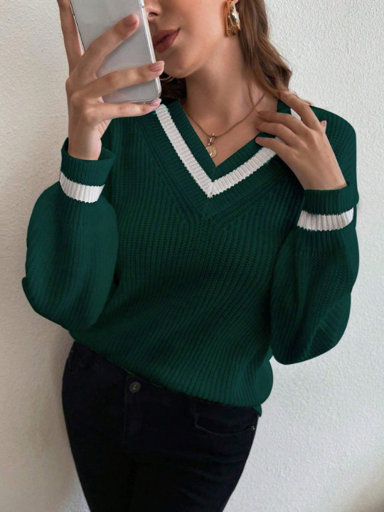 Unity Striped Trim Drop Shoulder Cricket Sweater