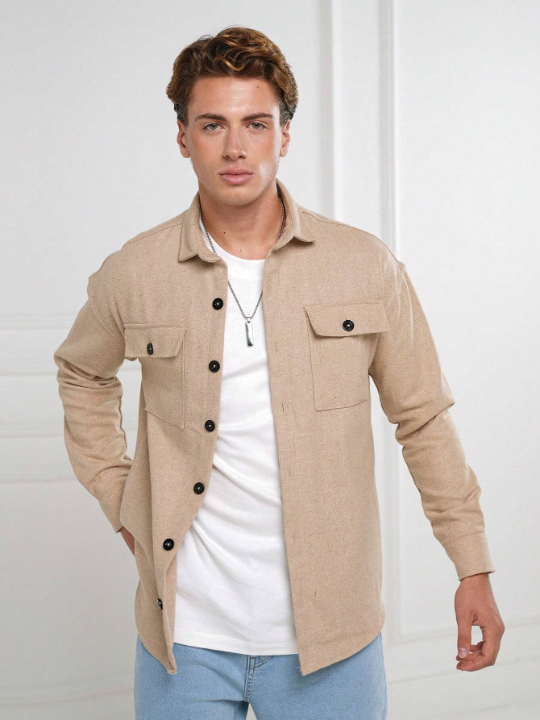 Cottnline Men Flap Pocket Button Front Jacket