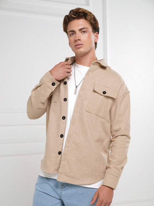 Cottnline Men Flap Pocket Button Front Jacket