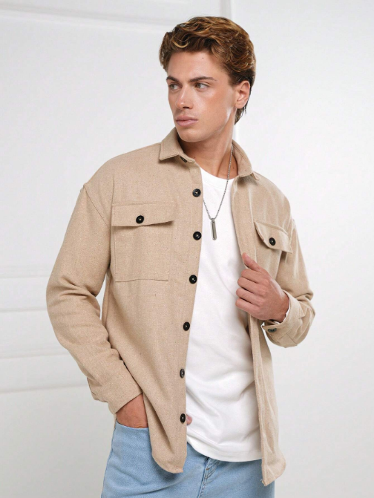 Cottnline Men Flap Pocket Button Front Jacket