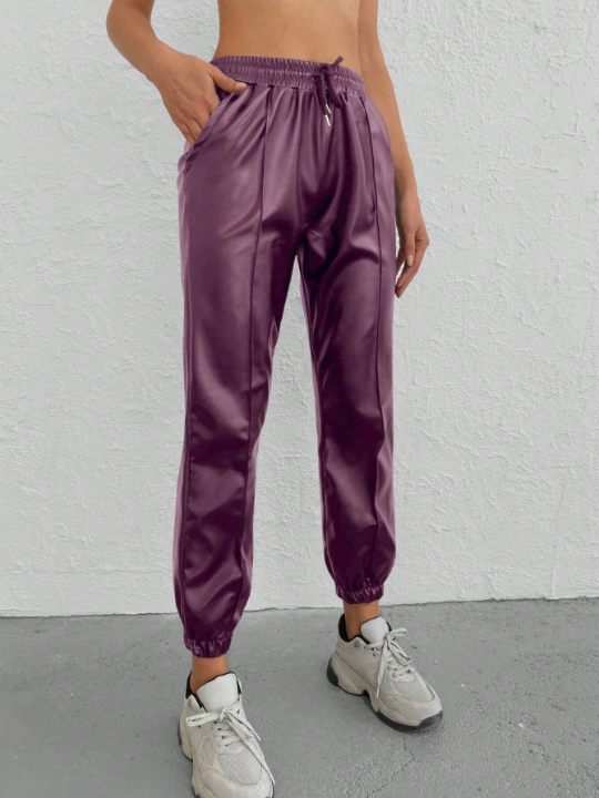 Solid Drawstring Waist Slant Pocket Pants