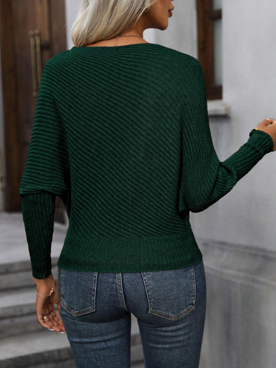 Essnce Solid Batwing Sleeve Ribbed Knit Sweater