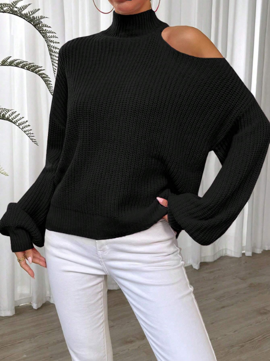 Essnce High Neck Cut Out Shoulder Cut Out Shoulder Sweater