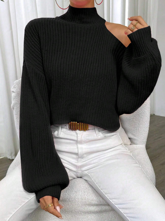 Essnce High Neck Cut Out Shoulder Cut Out Shoulder Sweater