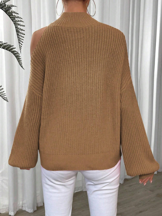 Essnce High Neck Cut Out Shoulder Drop Shoulder Sweater