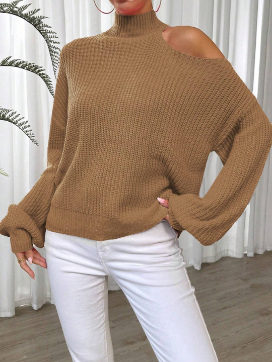 Essnce High Neck Cut Out Shoulder Drop Shoulder Sweater