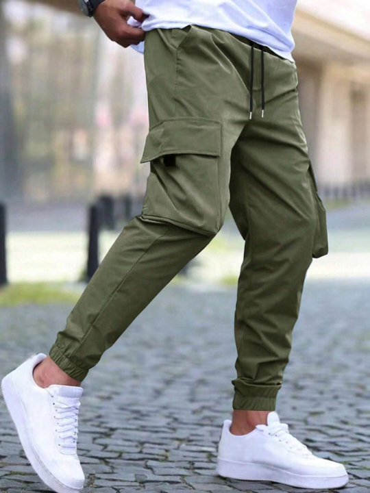 Manfinity Homme Loose Fit Men's Cargo Pants With Flap Pockets And Drawstring Waist