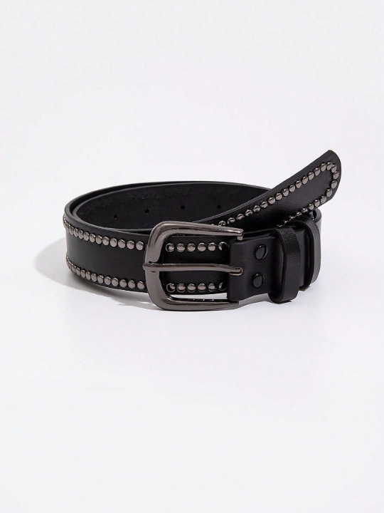 1pc Ladies' Punk Style Denim Belt With Rivets, Bead And Pin Buckle Street