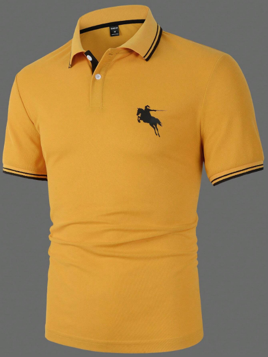 Manfinity Men Horse Print Striped Trim Polo Shirt