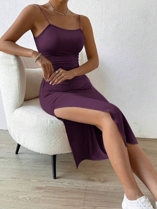 Frenchy Solid Split Thigh Cami Dress