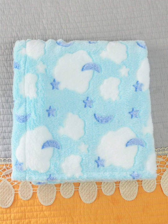 1pc Cute Comfortable Soft Warm Baby Blanket, Unisex, Fleece Lined, Suitable For Newborn Swaddling, Infant Bedding, Stroller Use, After-bath Wrap