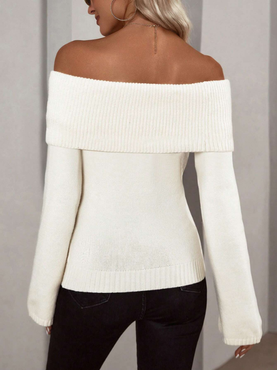 Frenchy Off Shoulder Fold Over Sweater