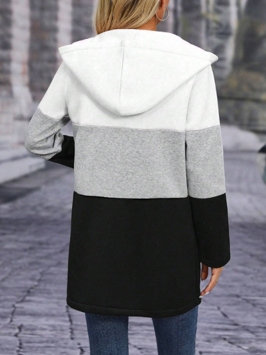 LUNE Color Block Zip Up Hooded Coat