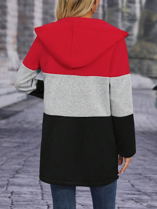 LUNE Color Block Zip Up Hooded Coat