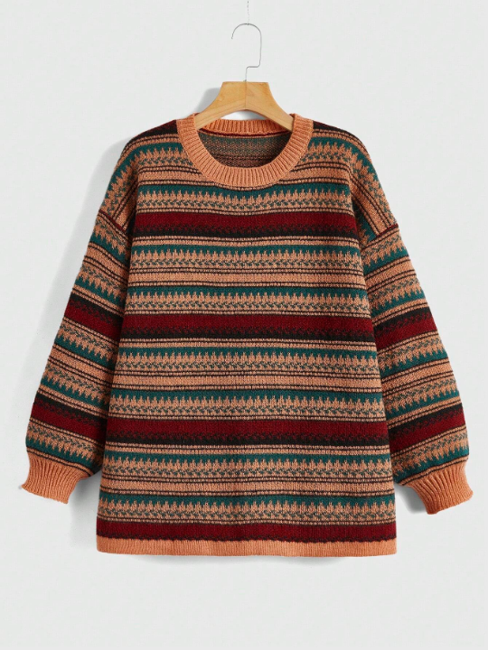 ROMWE Geo Pattern Drop Shoulder Sweater