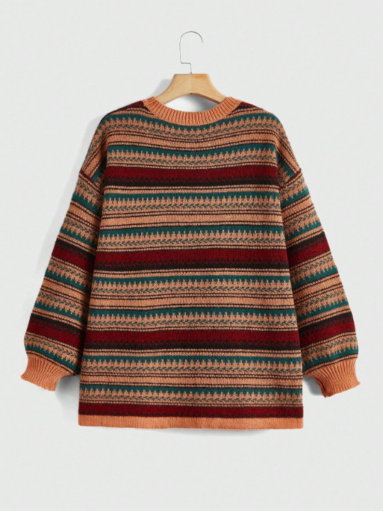 ROMWE Geo Pattern Drop Shoulder Sweater