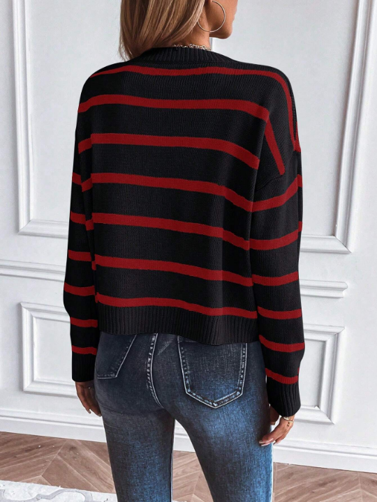 Essnce Striped Pattern Drop Shoulder Sweater