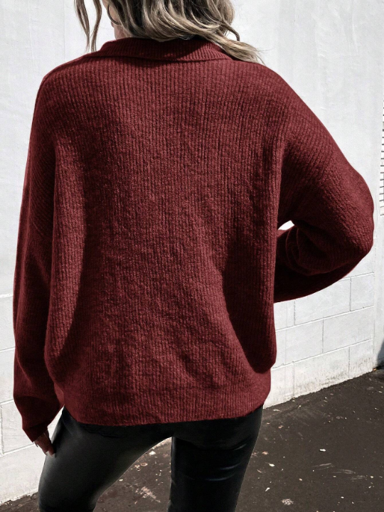 Unity Pocket Front Drop Shoulder Ribbed Knit Sweater