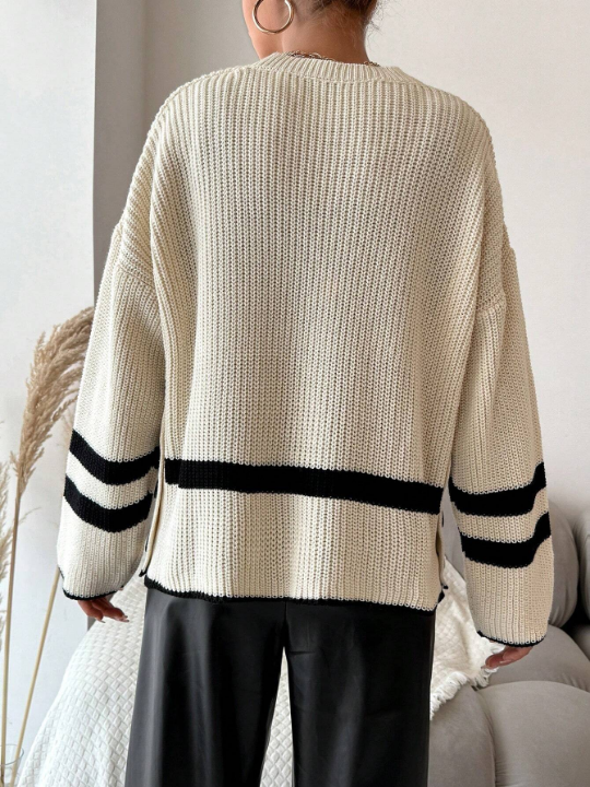 Striped Pattern Drop Shoulder Sweater